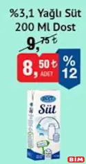 DOST %3.1 YAĞLI SÜT 200 ML